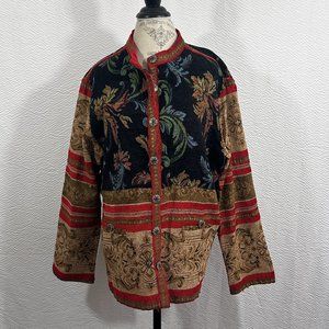 Vintage Sag Harbor Tapestry Jacket Women's Sz 18 Mandarin Collar